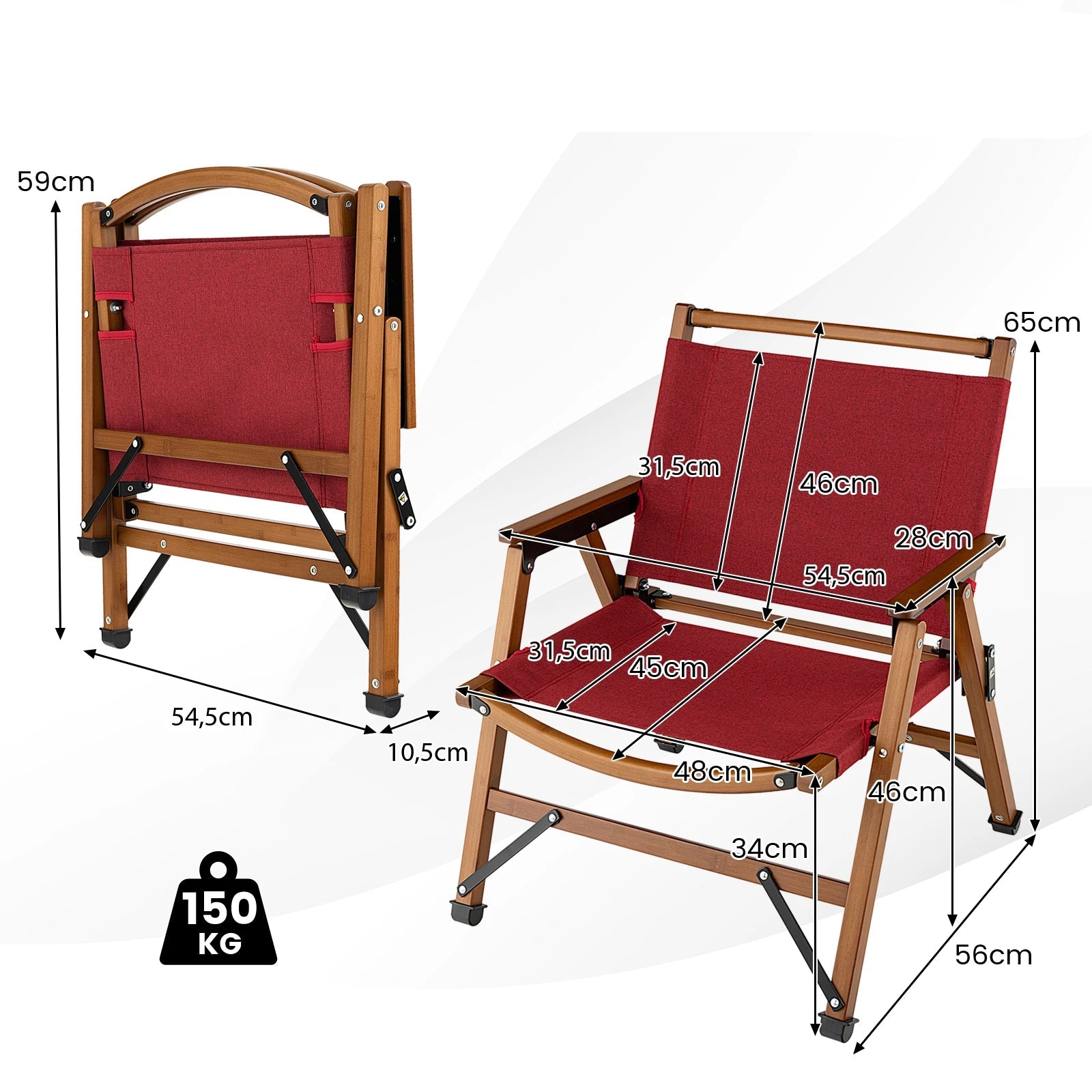 Ultraleichter Klappbarer Bambus-Campingstuhl – Belastbar bis 150 kg