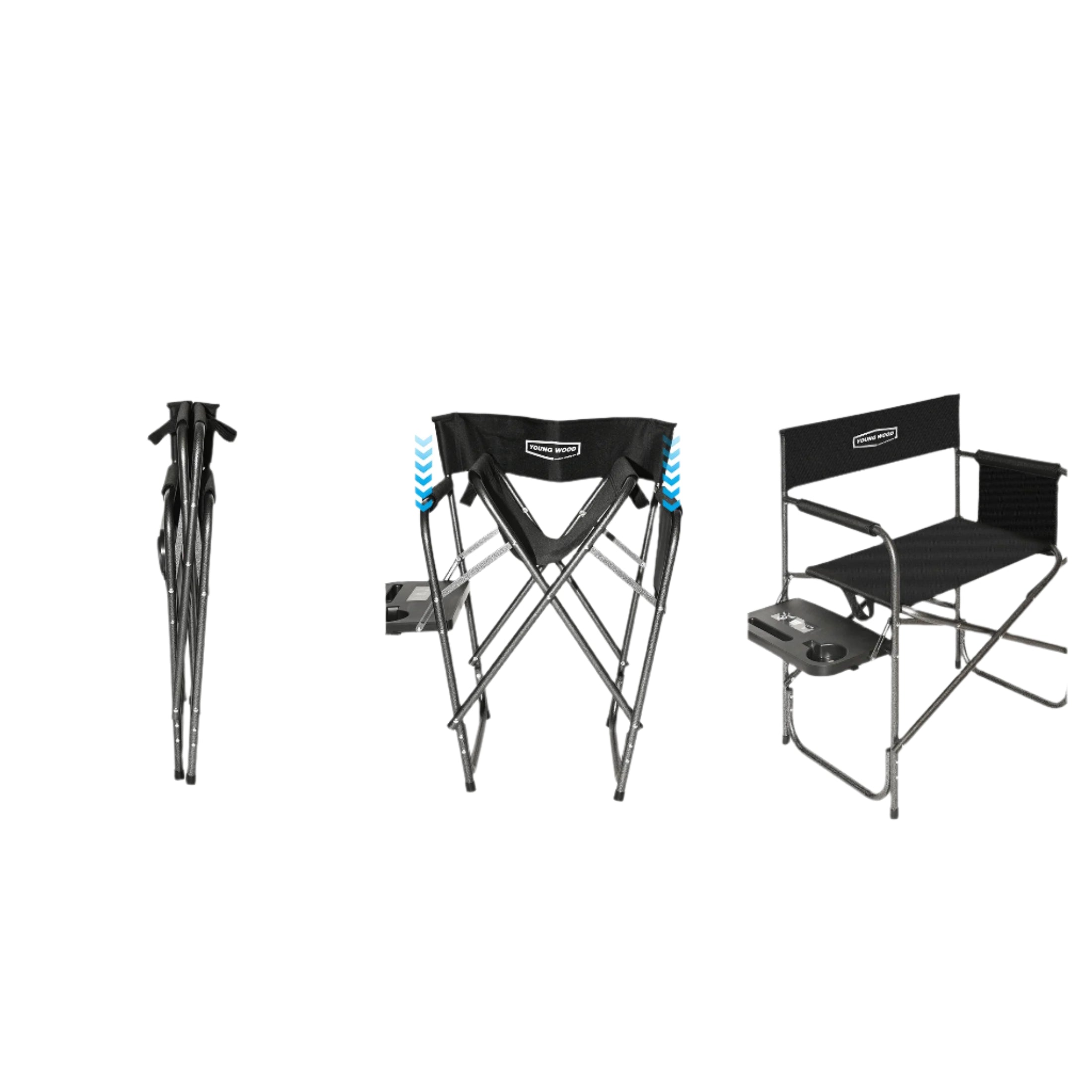 Outdoor Camping Klappstuhl mit Rückenlehne – Robuster Tragbarer Anglerstuhl in Schwarz