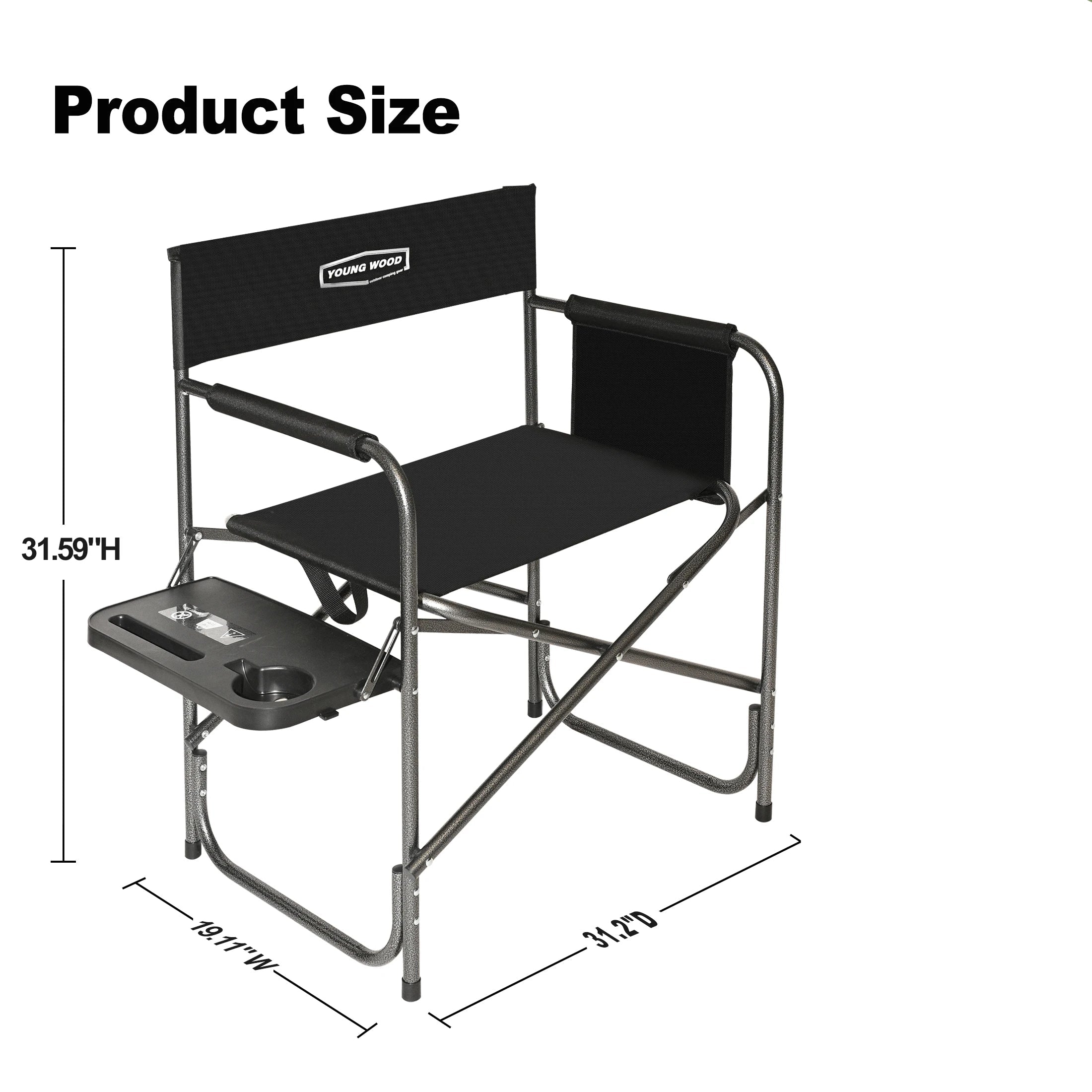 Outdoor Camping Klappstuhl mit Rückenlehne – Robuster Tragbarer Anglerstuhl in Schwarz
